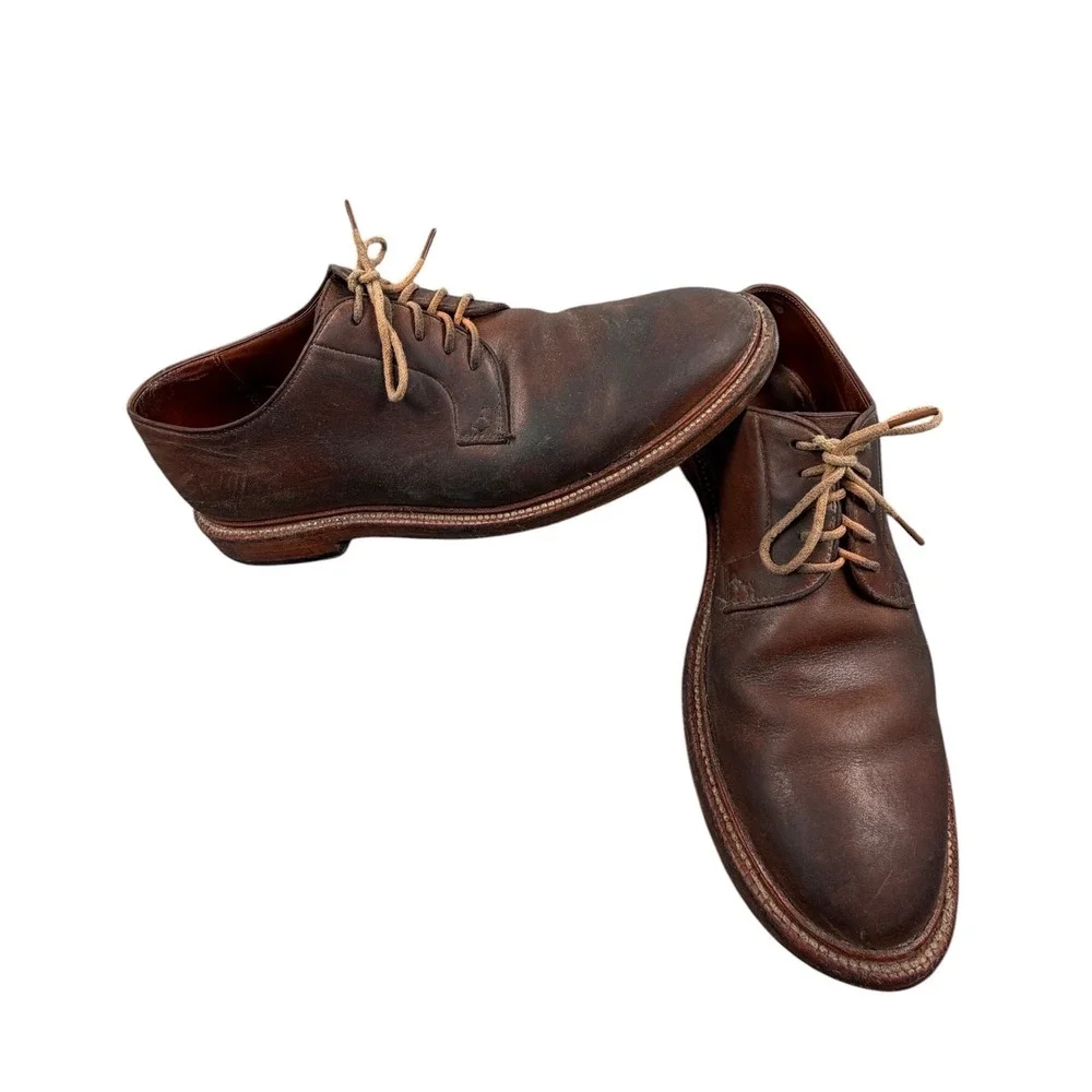 Grant Stone Mens Shoes Plain Toe Blucher Brown Leather Derby Dress Casual 9.5 D